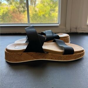 Steve Madden Black and Tan Cork Sandals